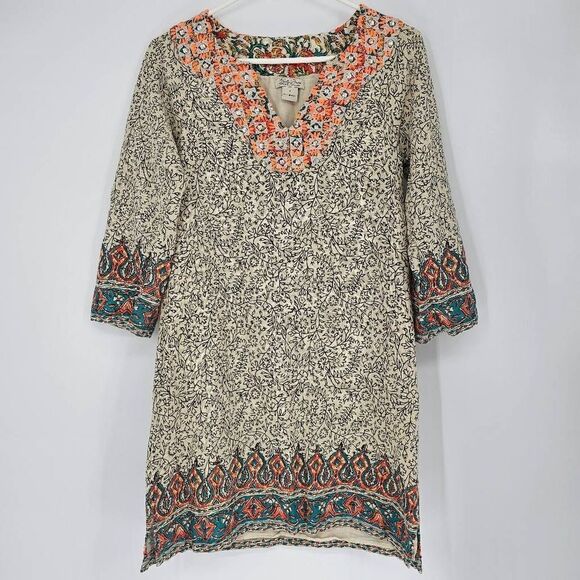 Lucky Brand Dashiki Shift Dress Cream Neon S - Picture 3 of 8